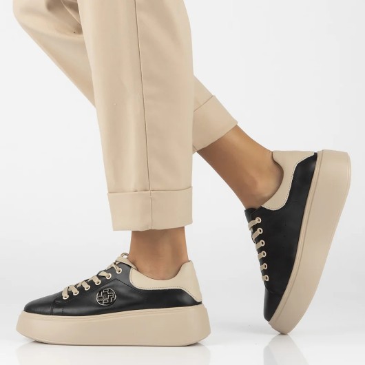 Skórzane sneakersy damskie Filippo czarno-beżowe