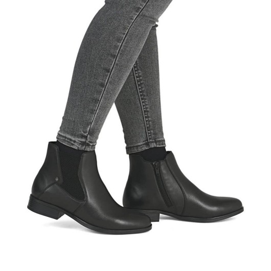 Sztyblety damskie Rieker 77051-00 czarne – skórzane, klasyczne