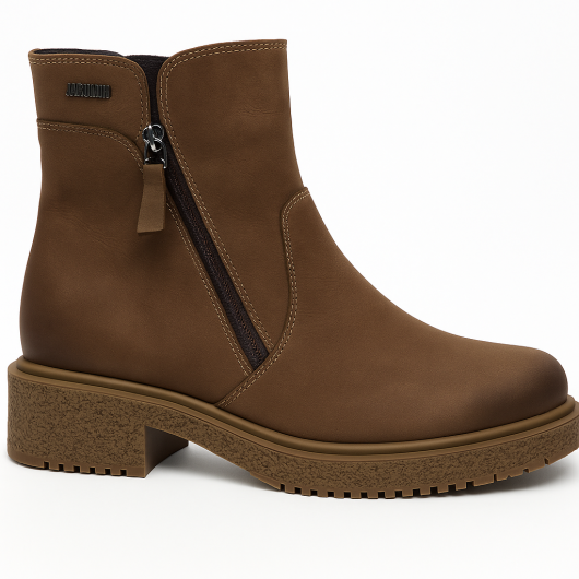 Botki damskie skórzane Jaromin – jasny brąz nubuk, wygodne na co dzień