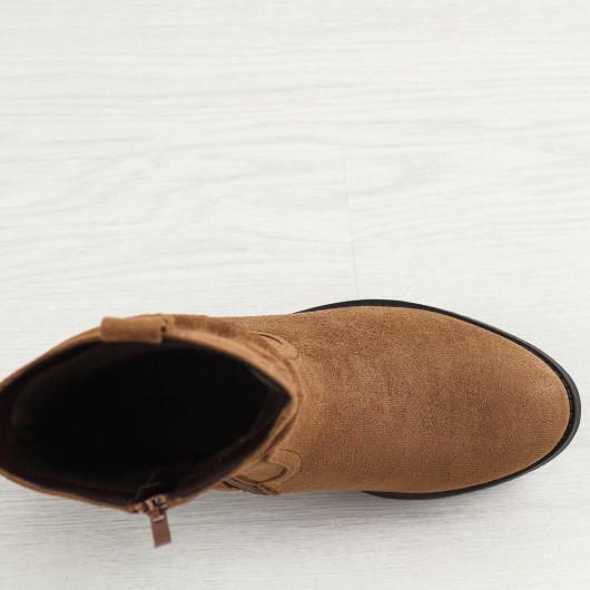 Kamelowe wysokie zamszowe botki damskie M.Daszyński 2251-14