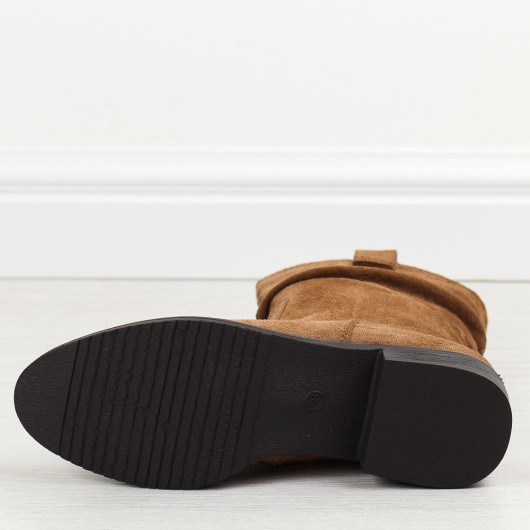 Kamelowe wysokie zamszowe botki damskie M.Daszyński 2251-14