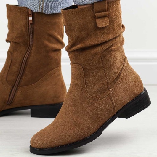 Kamelowe wysokie zamszowe botki damskie M.Daszyński 2251-14