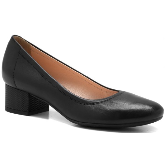 Czarne skórzane czółenka na klocku Bioeco by Arka