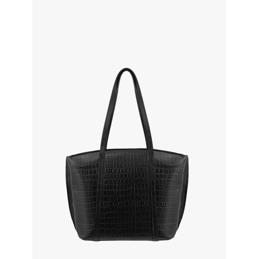 Ryłko czarna shopperka we wzór skóry krokodyla