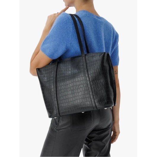 Ryłko czarna shopperka we wzór skóry krokodyla