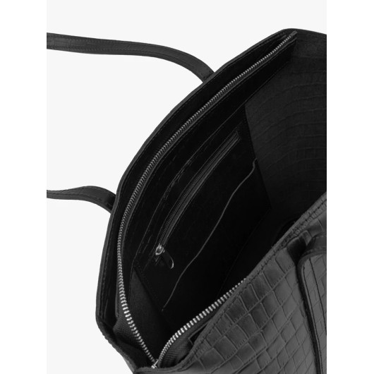 Ryłko czarna shopperka we wzór skóry krokodyla