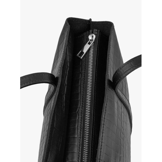 Ryłko czarna shopperka we wzór skóry krokodyla
