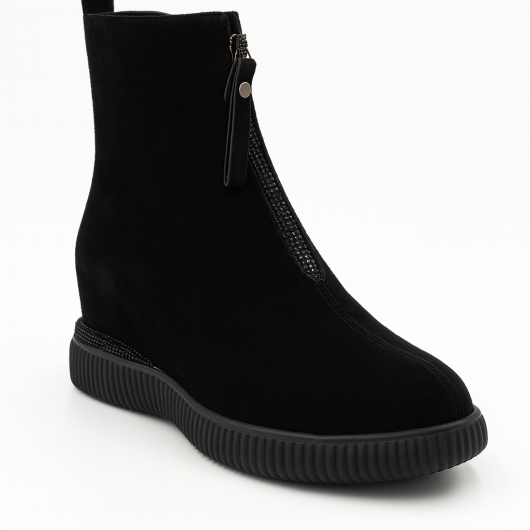 Damskie Zamszowe Botki z Ukrytym Koturnem ze Zdobieniami Loretta Vitale.