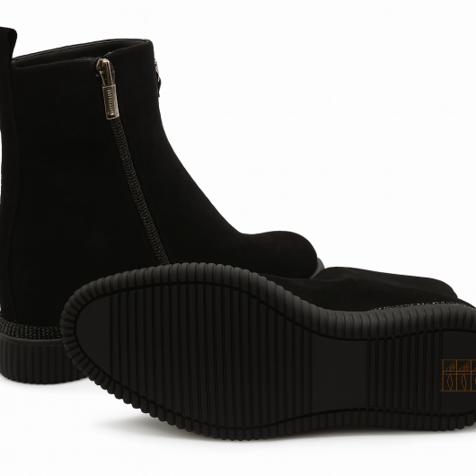 Damskie Zamszowe Botki z Ukrytym Koturnem ze Zdobieniami Loretta Vitale.