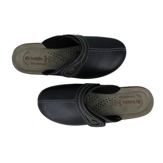 Inblu LY-80 granatowe klapki damskie – wygodne pantofle domowe na koturnie