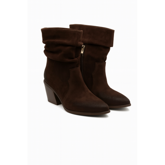 Kowbojki damskie skórzane LEWSKI – czekoladowe botki zamszowe