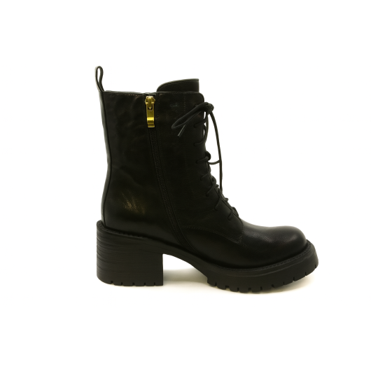 Skórzane workery damskie Tazani – czarne botki na słupku z ozdobnymi nitami i zamkiem | HIT sezonu!