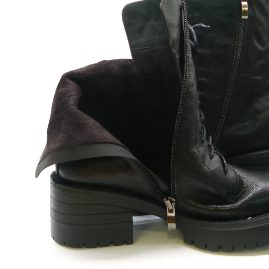 Skórzane workery damskie Tazani – czarne botki na słupku z ozdobnymi nitami i zamkiem | HIT sezonu!