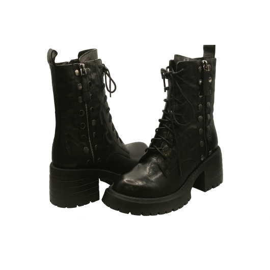 Skórzane workery damskie Tazani – czarne botki na słupku z ozdobnymi nitami i zamkiem | HIT sezonu!