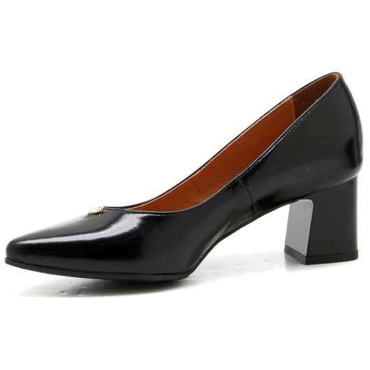 Czarne skórzane czółenka na klocku Bioeco by Arka