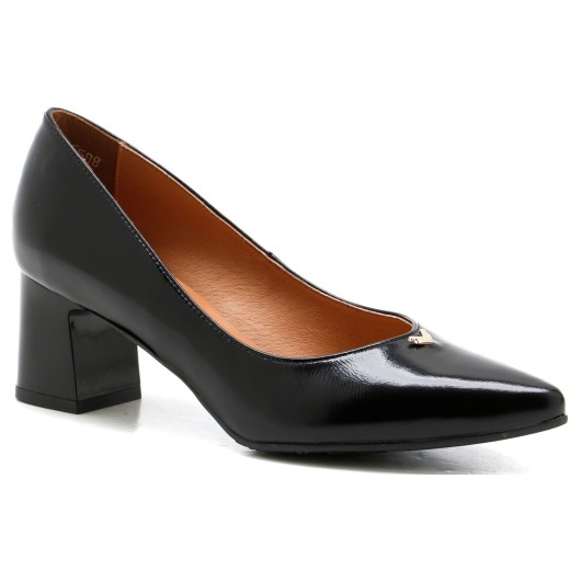 Czarne skórzane czółenka na klocku Bioeco by Arka