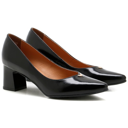 Czarne skórzane czółenka na klocku Bioeco by Arka