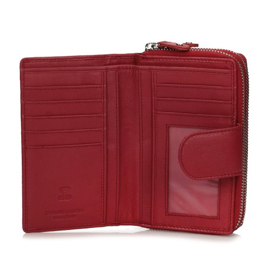 Portfel damski Toscanio – czerwony skórzany portfel z naturalnej skóry