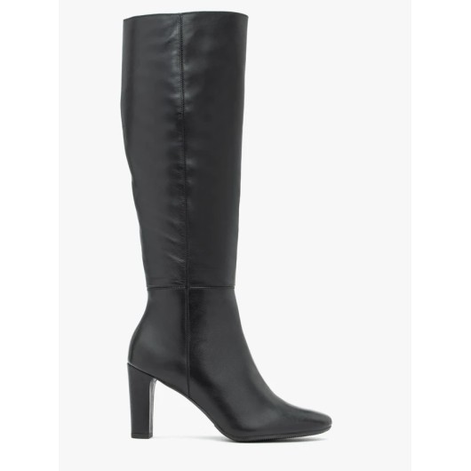 Ryłko -czarne kozaki ze skóry licowej na wysokim obcasie