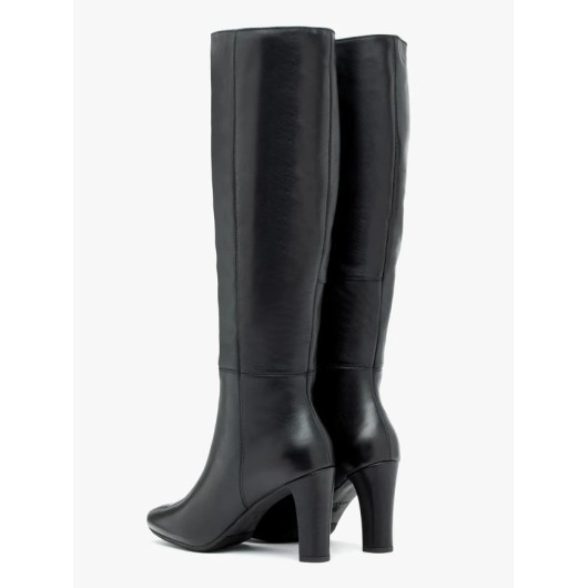 Ryłko -czarne kozaki ze skóry licowej na wysokim obcasie