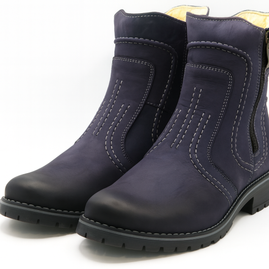 Botki skórzane But-Bal granatowe – ocieplane, damskie, zimowe | Polski producent