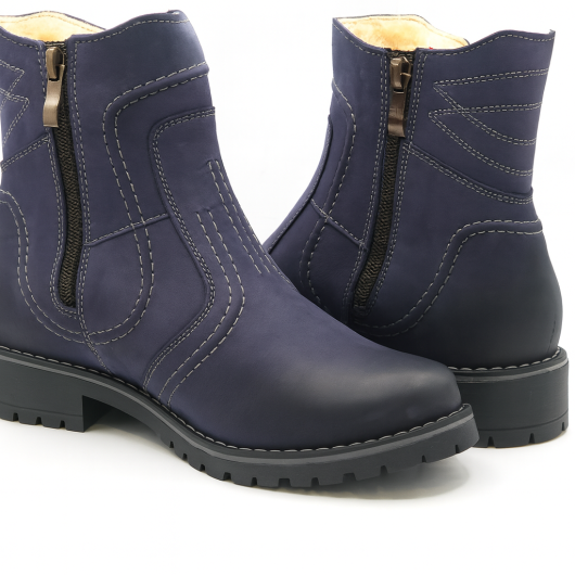 Botki skórzane But-Bal granatowe – ocieplane, damskie, zimowe | Polski producent