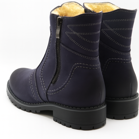 Botki skórzane But-Bal granatowe – ocieplane, damskie, zimowe | Polski producent