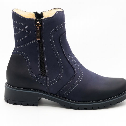 Botki skórzane But-Bal granatowe – ocieplane, damskie, zimowe | Polski producent