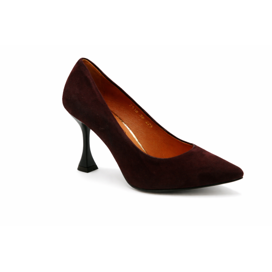 Czekoladowe czółenka zamszowe ESKA na obcasie – skóra naturalna