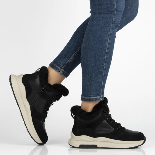 Skórzane botki na platformie Filippo – czarne