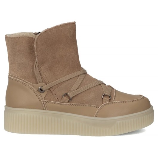 Skórzane botki na platformie Filippo DBT7162/25 BE beżowe