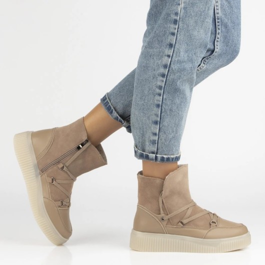 Skórzane botki na platformie Filippo DBT7162/25 BE beżowe