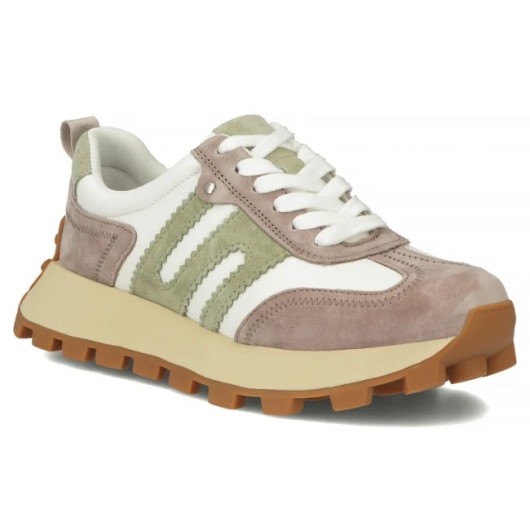 Skórzane sneakersy damskie Filippo biało-beżowe na platformie