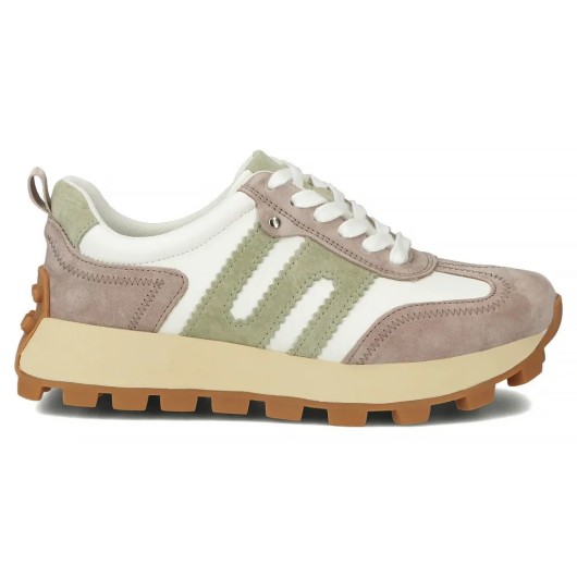 Skórzane sneakersy damskie Filippo biało-beżowe na platformie