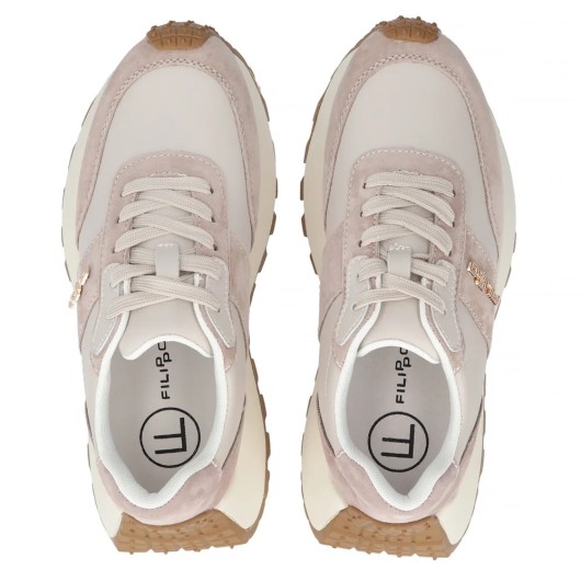 Skórzane sneakersy damskie Filippo biało-beżowe na platformie