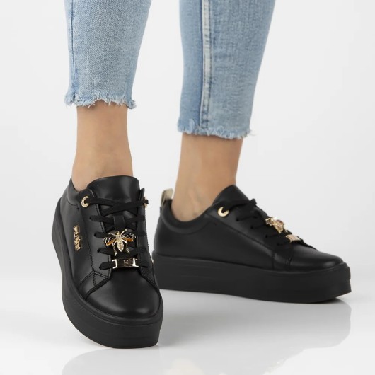 Skórzane półbuty damskie Filippo czarne na platformie