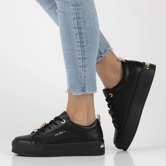 Skórzane półbuty damskie Filippo czarne na platformie