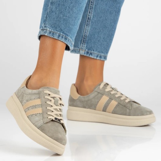 Skórzane sneakersy damskie Filippo szare na platformie