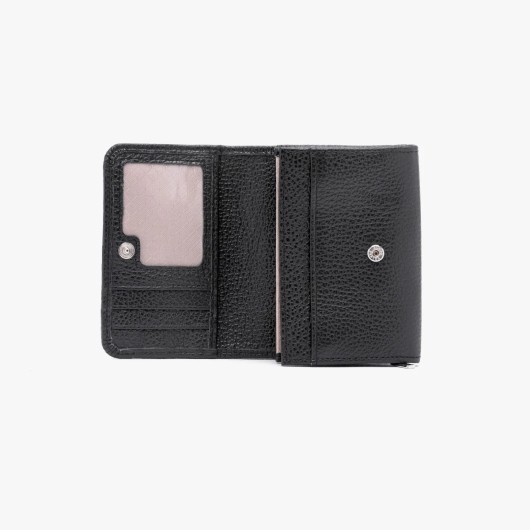 Czarny skórzany portfel ze srebrnym detalem