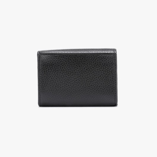 Czarny skórzany portfel ze srebrnym detalem