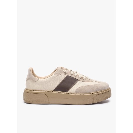 Sneakersy Ryłko beżowe skórzane na platformie