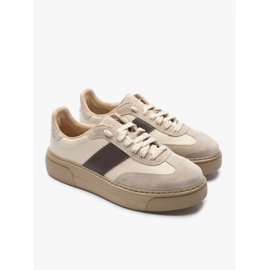 Sneakersy Ryłko beżowe skórzane na platformie