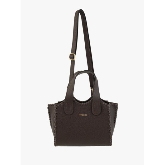 Brązowa torebka Ryłko ze skóry licowej z ozdobnymi przeszyciami