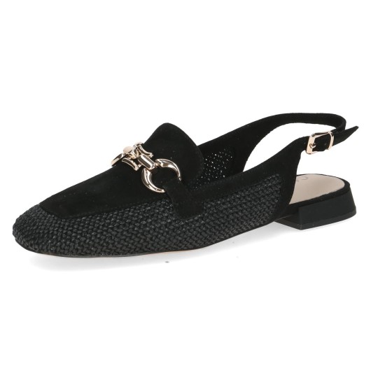 Caprice – czarne baleriny slingback z ozdobną klamrą