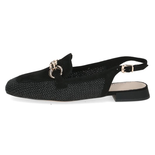 Caprice – czarne baleriny slingback z ozdobną klamrą