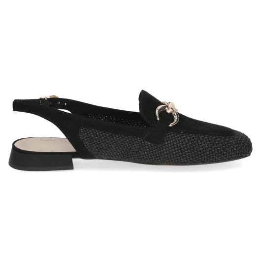 Caprice – czarne baleriny slingback z ozdobną klamrą