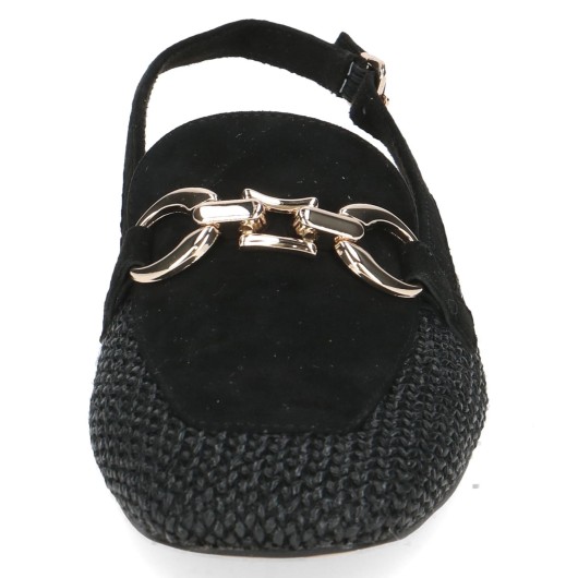 Caprice – czarne baleriny slingback z ozdobną klamrą