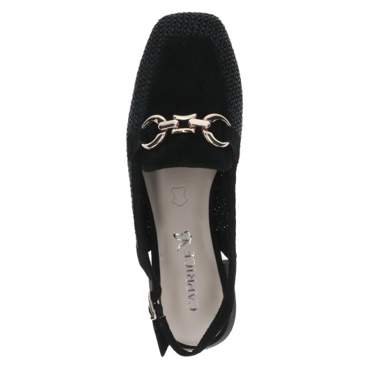 Caprice – czarne baleriny slingback z ozdobną klamrą