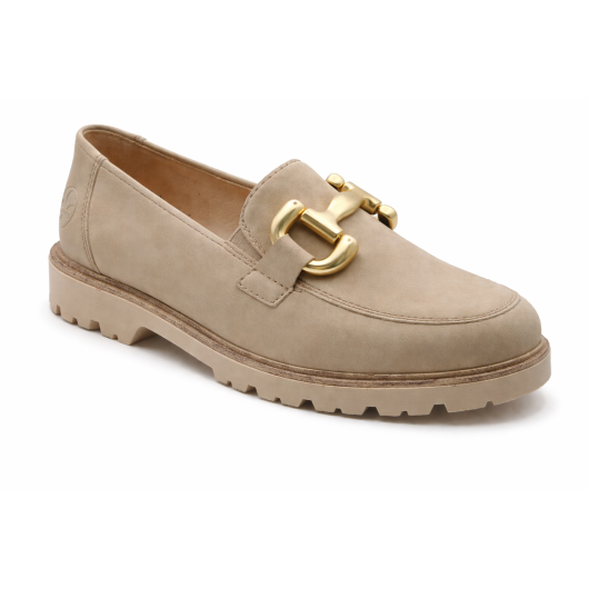 Mokasyny damskie Rieker – beżowe mokasyny z ozdobną klamrą