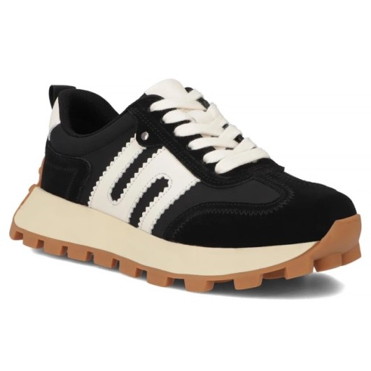 Skórzane sneakersy damskie Filippo – czarne buty sportowe na platformie